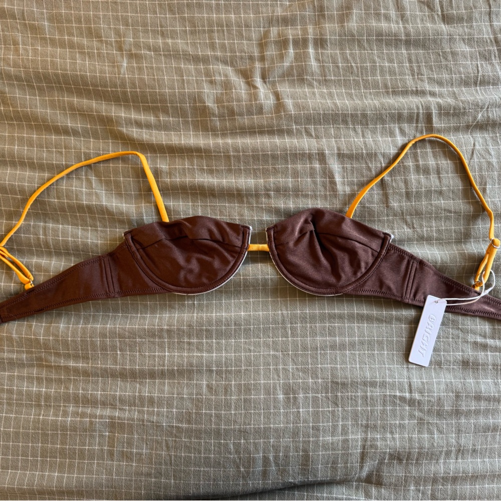 Bright Swimwear Brown Bikini Top with Yellow Straps